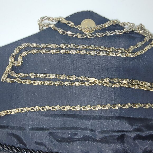 Vintage Delill Black Glass Bead Evening Bag Dress Purse Hand Beaded Snail Chain - Picture 4 of 11